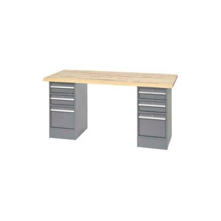 Global Equipment 96 x 30 Pedestal Workbench - 5 Drawers, Maple Block Square Edge - Gray 319031